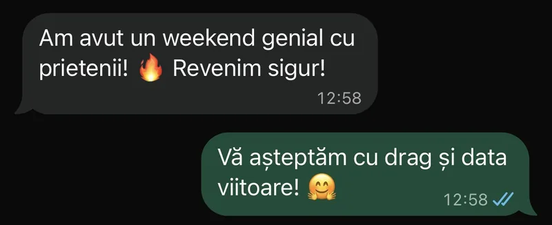Mesaj de la un oaspete (WhatsApp, anonimizat)